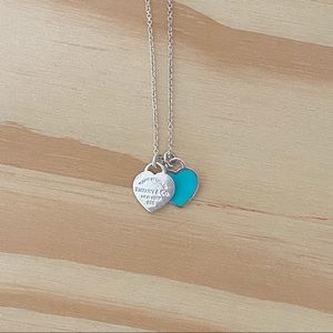 Tiffany & Co Blue Double Heart Tag Pendant
